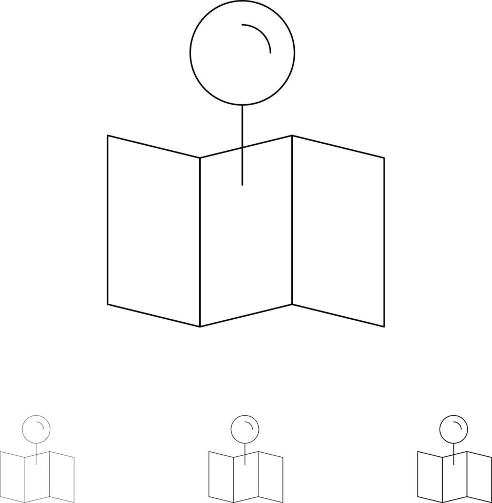 Posizione carta geografica pointer perno grassetto e magro nero linea icona impostato vettore