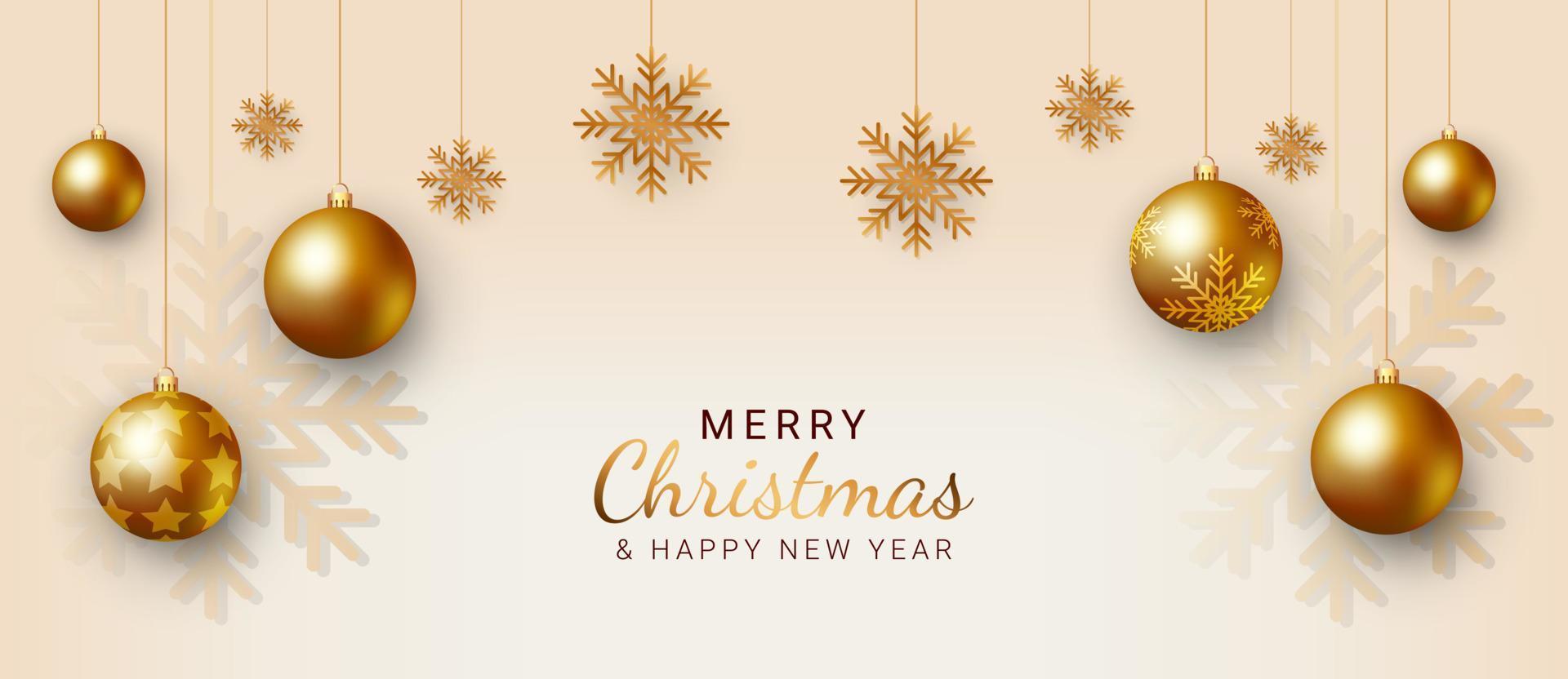 Natale e nuovo anno striscioni. Natale sfondo design con i fiocchi di neve e d'oro palle. Natale saluto carta, manifesto o ragnatela. vettore illustrazione