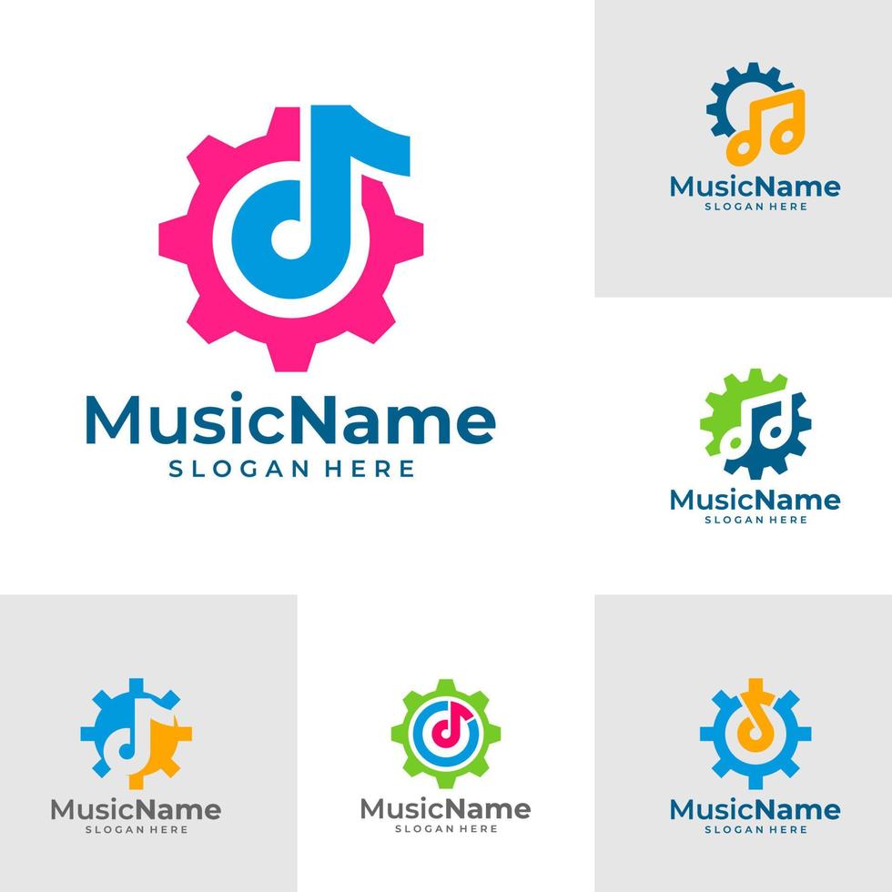 impostato di musica Ingranaggio logo vettore icona illustrazione. Ingranaggio musica logo design modello