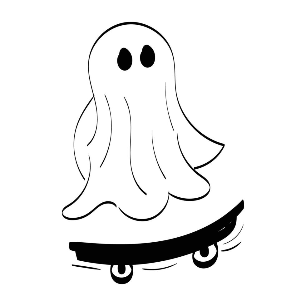 Halloween fantasma lineamenti. carino fantasma e Inserisci un' poco avventura. spaventoso schema disegno - nero e bianca vettore