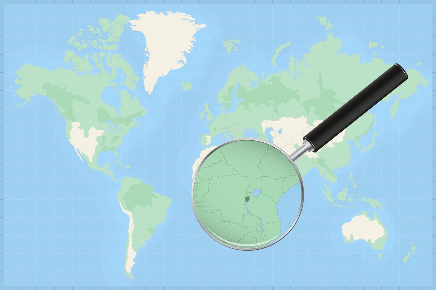 carta geografica di il mondo con un' ingrandimento bicchiere su un' carta geografica di burundi. vettore