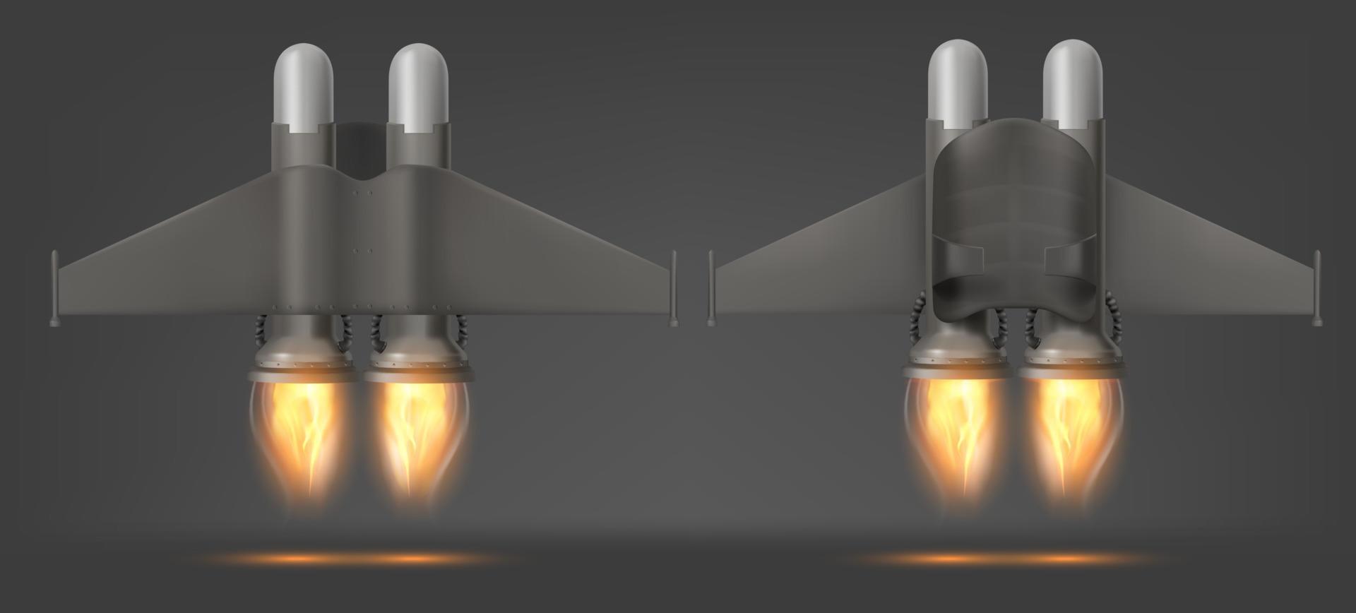 jetpack con fuoco superiore e parte inferiore Visualizza isolato vettore