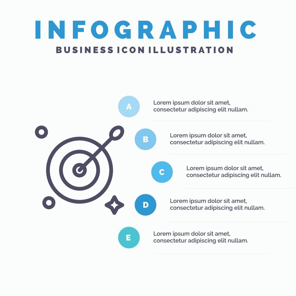 bersaglio scopo freccia linea icona con 5 passaggi presentazione infografica sfondo vettore