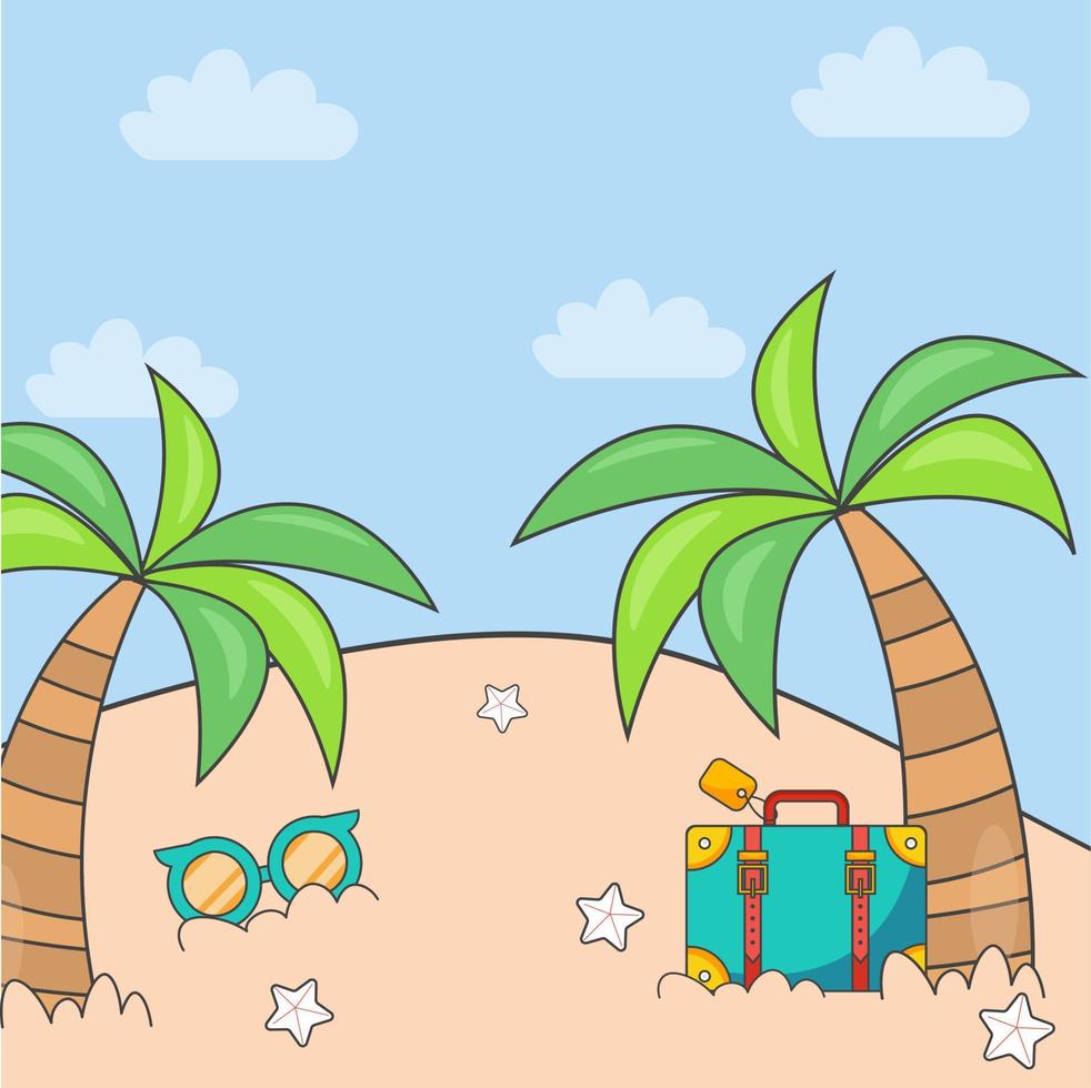 luminosa estate paesaggio con palma alberi, valigia e occhiali da sole. vettore illustrazione.