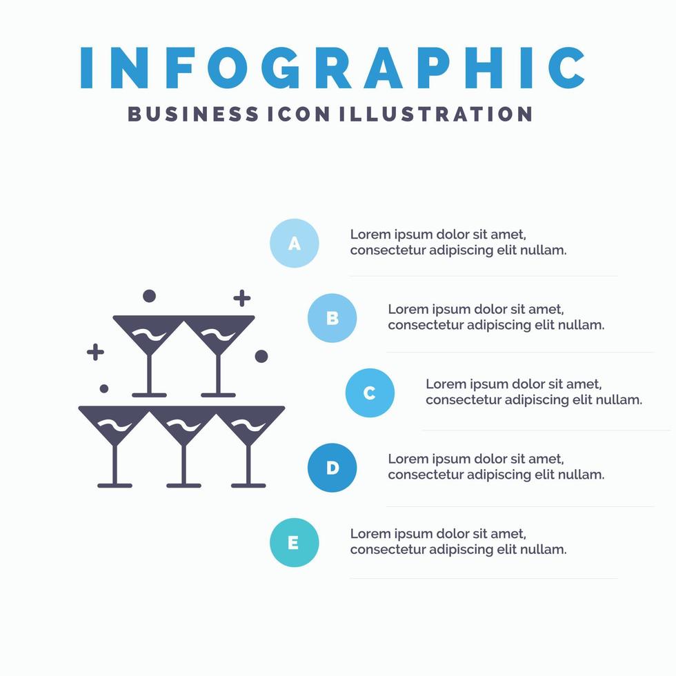 bicchiere amore cuore nozze solido icona infografica 5 passaggi presentazione sfondo vettore