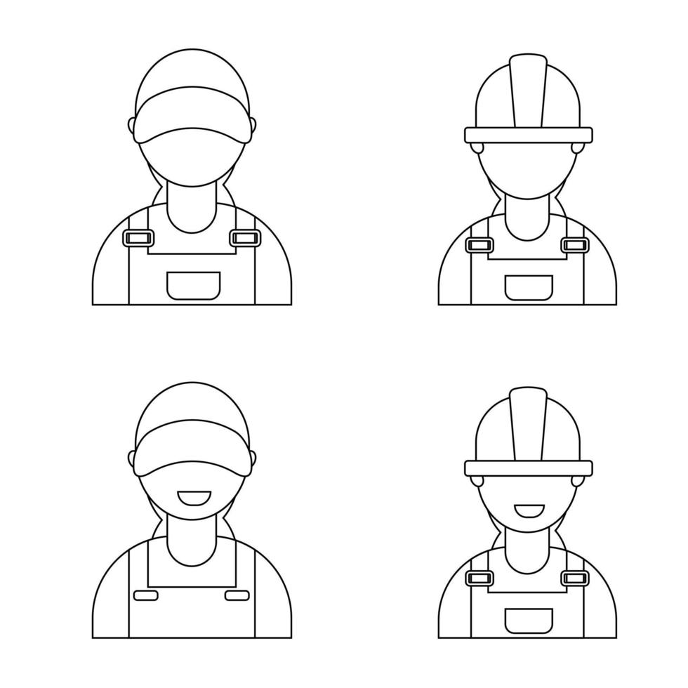 impostato di diverso donne lavoratori nel linea stile. riparazione servizio, meccanica officina. vettore illustrazione.