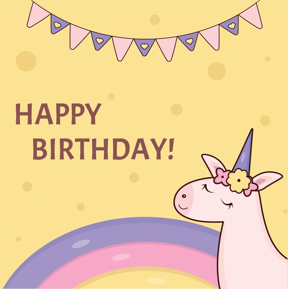 unicorno compleanno carta e decorazione vettore