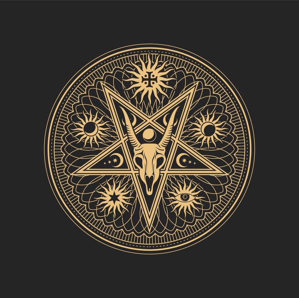 occulto esoterico pentagramma cartello con capra cranio vettore