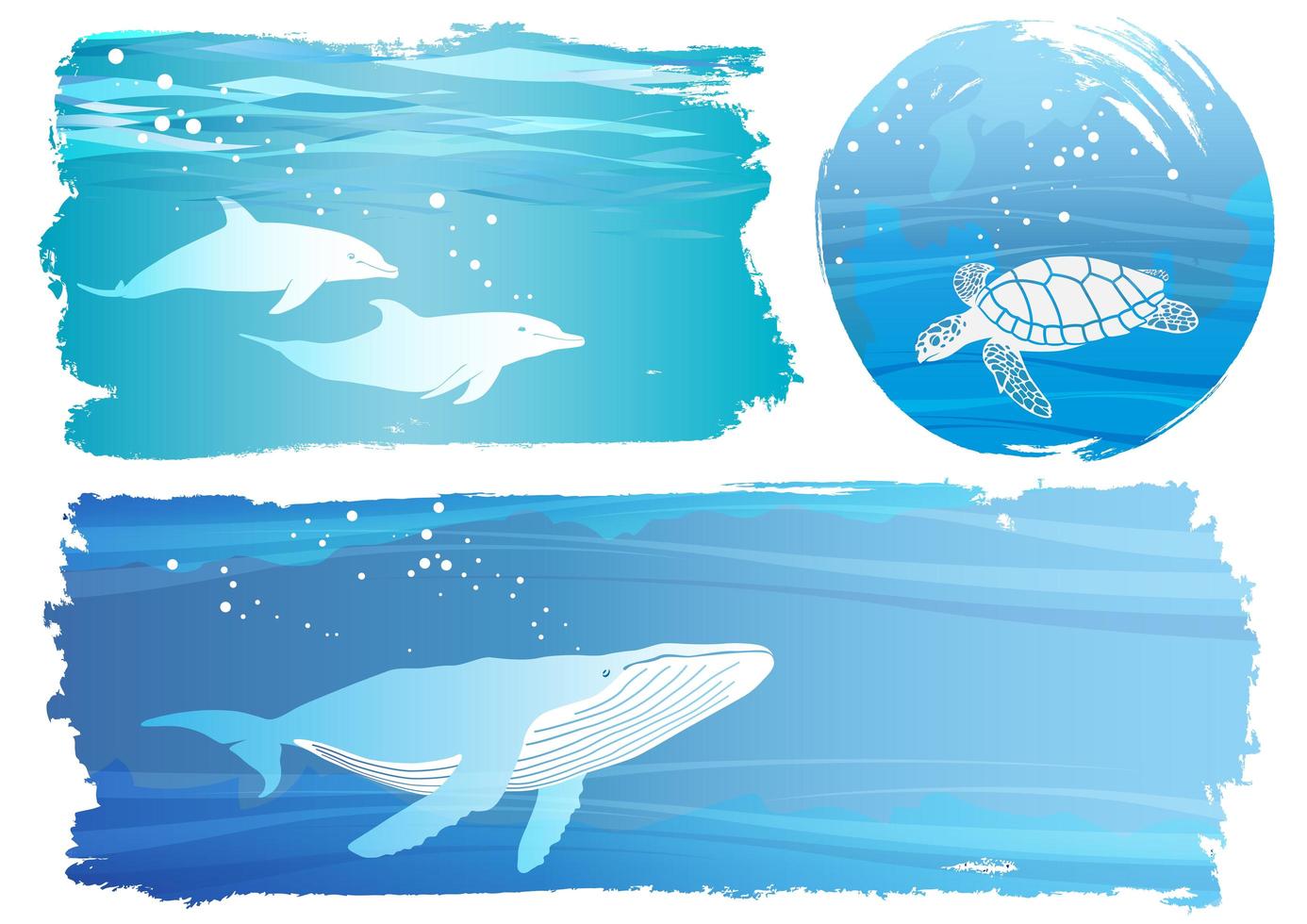 animali sott'acqua con set di banner blu vettore