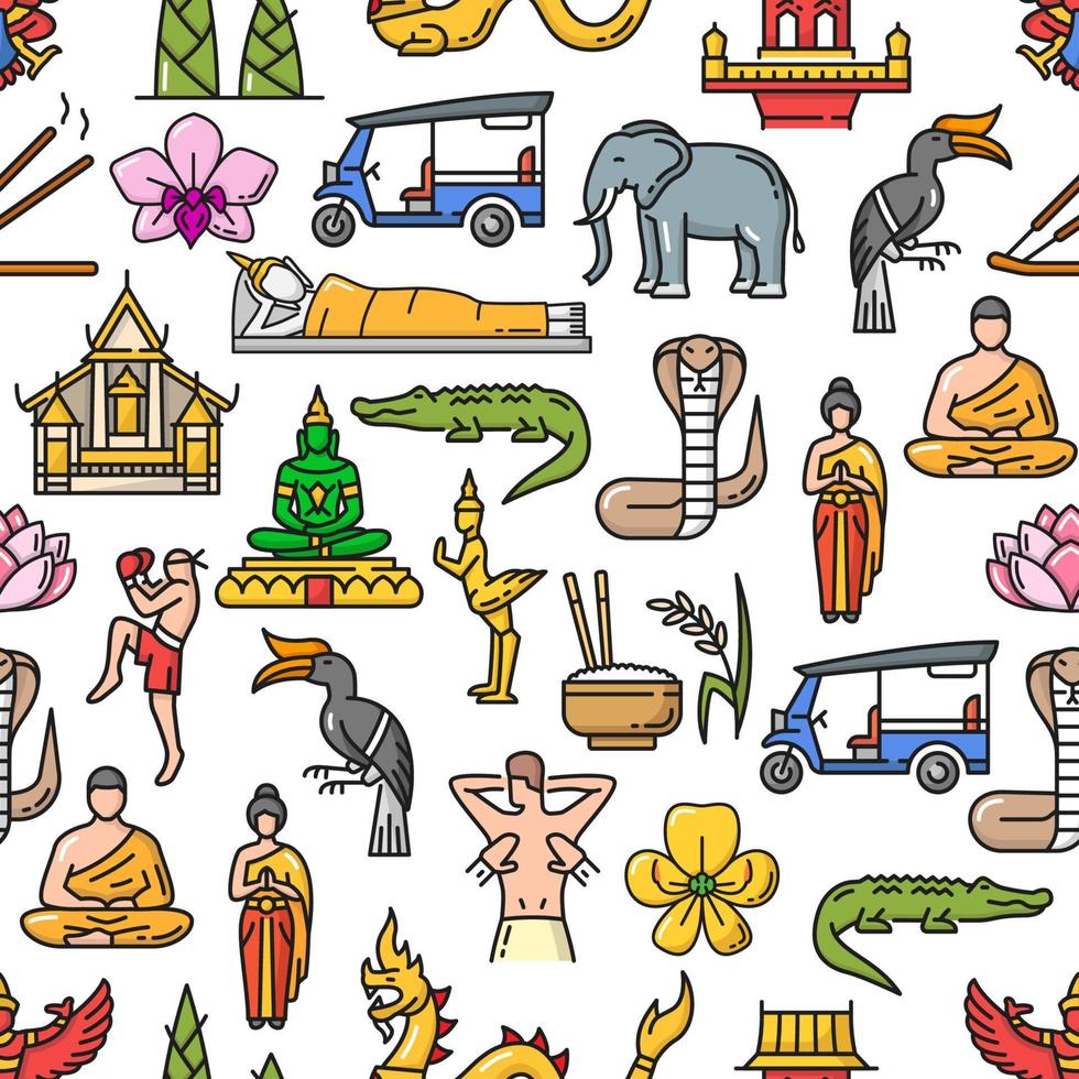 Tailandia viaggio cultura, religione senza soluzione di continuità modello vettore