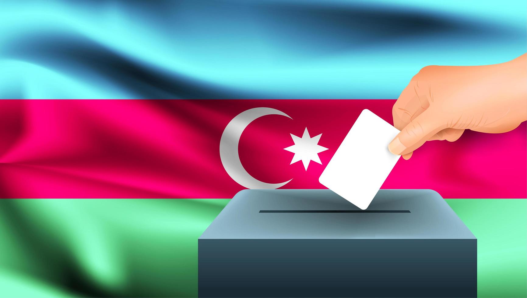 mano che mette scheda elettorale nella casella con la bandiera dell'Azerbaigian vettore
