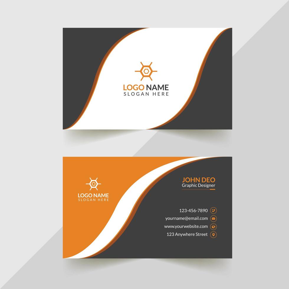 design creativo biglietto da visita arancione, grigio e bianco vettore