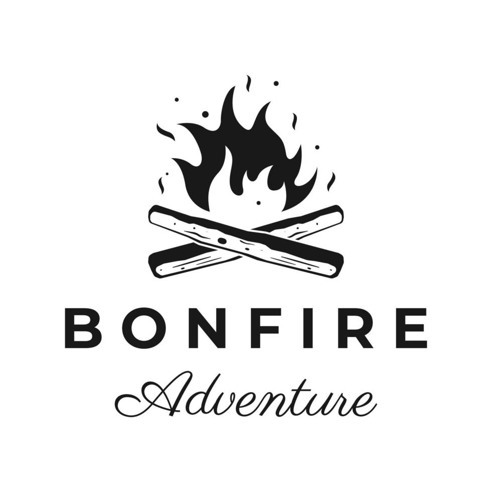 creativo design di falò logo modello con Vintage ▾ legna e fuoco concetto per attività commerciale, campeggio e avventura. vettore