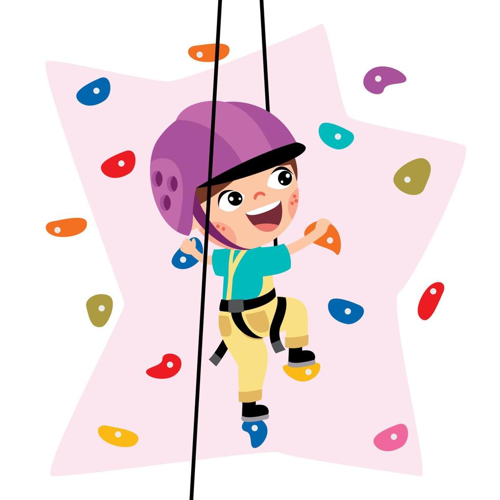 cartone animato ragazzo arrampicata roccia parete vettore