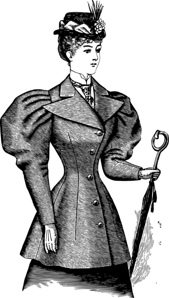 petto cappotto è un' in ritardo 19 secolo disegno, Vintage ▾ incisione. vettore
