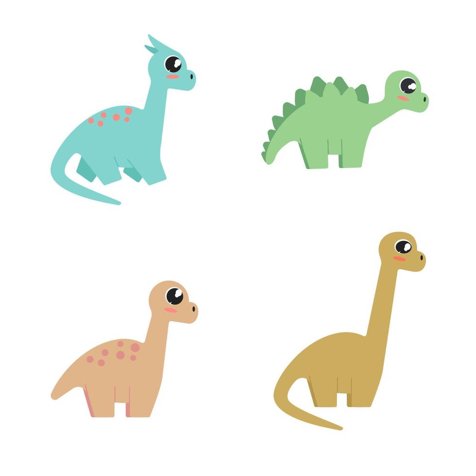 collezione di quattro carino bambino dinosauro nel cartone animato stile. colorato carino bambino illustrazione è ideale per un' figli di camera. vettore illustrazione su bianca sfondo.