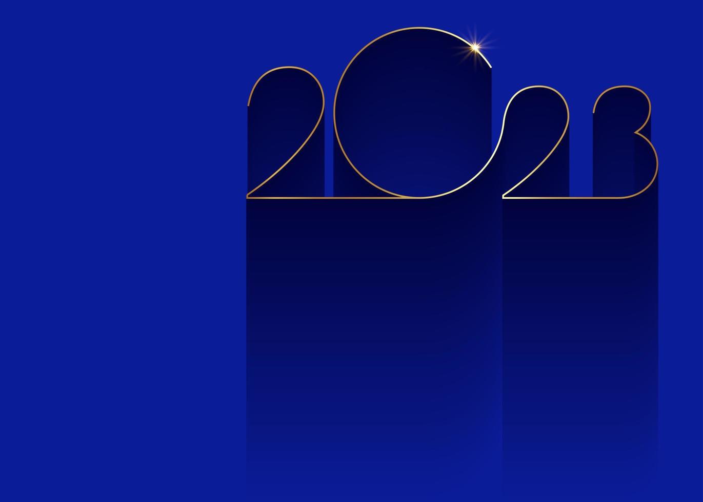 2023 nuovo anno oro logo design. vacanza saluto carta. vettore illustrazione. vacanza design per saluto carta, invito, calendario, festa, d'oro vacanza etichetta isolato su blu sfondo