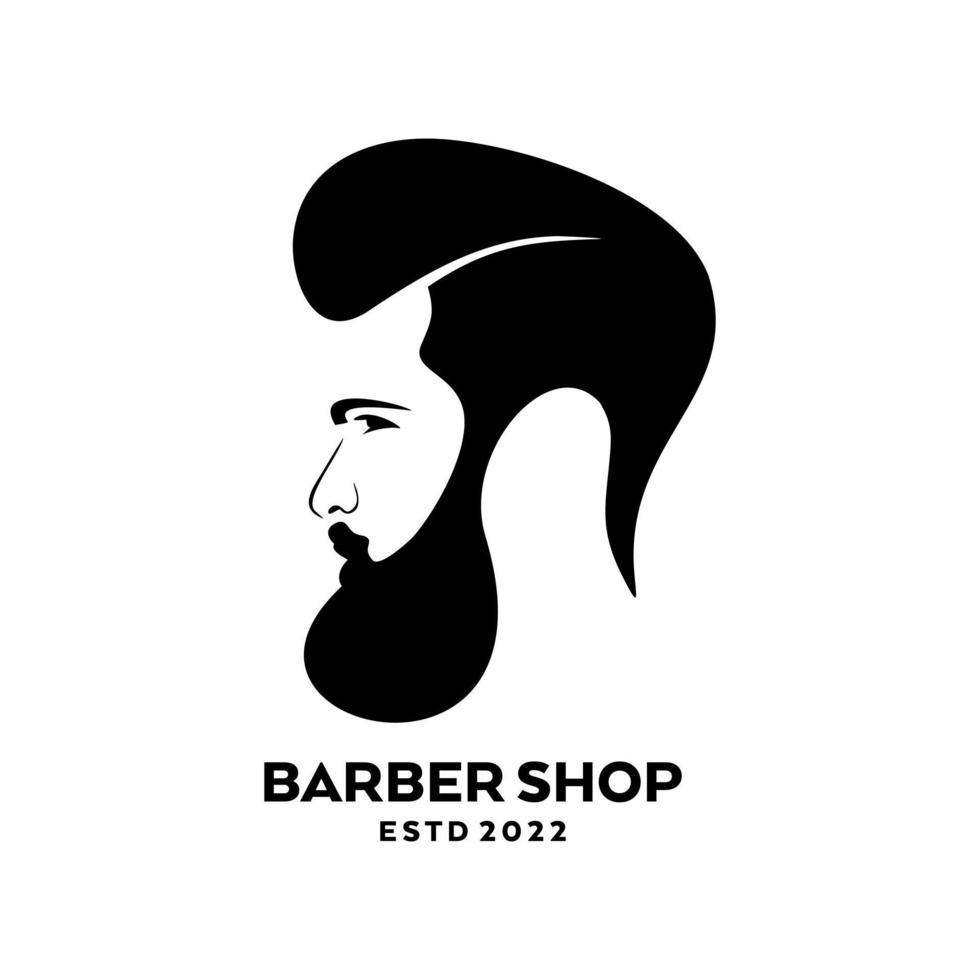 maschio barbiere negozio logo design con elegante capelli e di spessore barba vettore