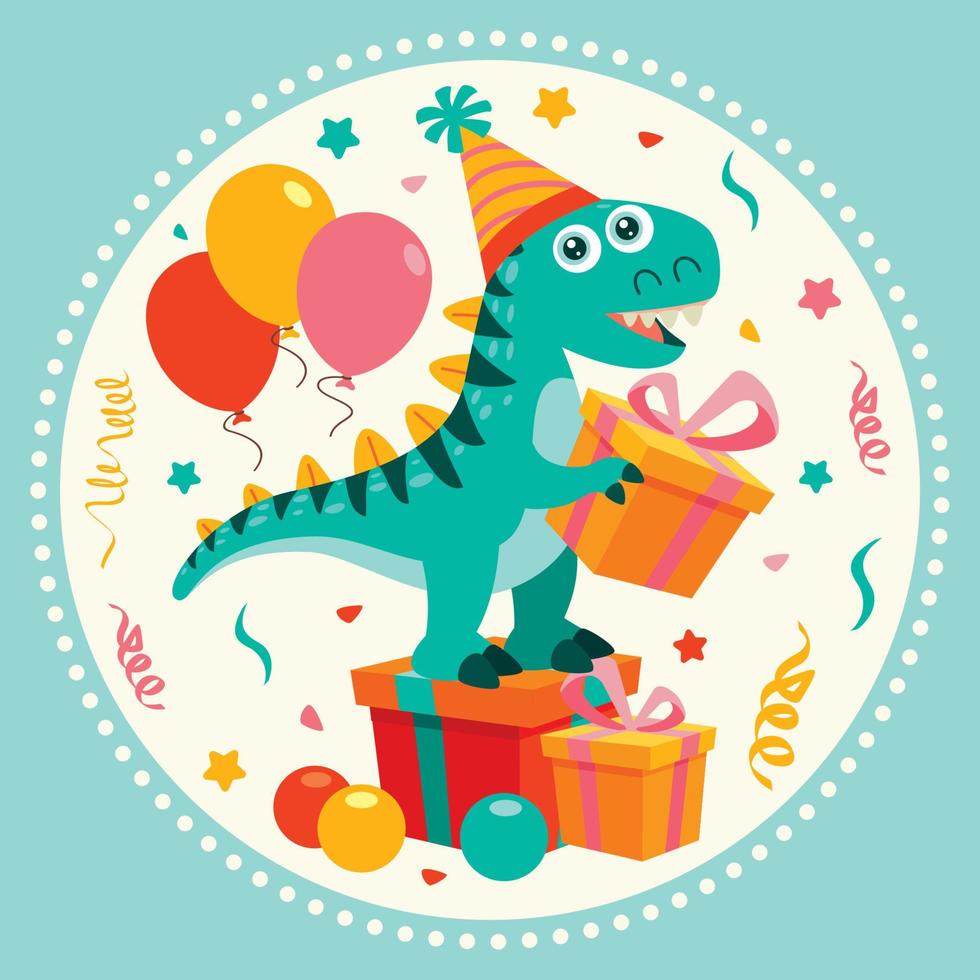 compleanno carta con dinosauro personaggio vettore