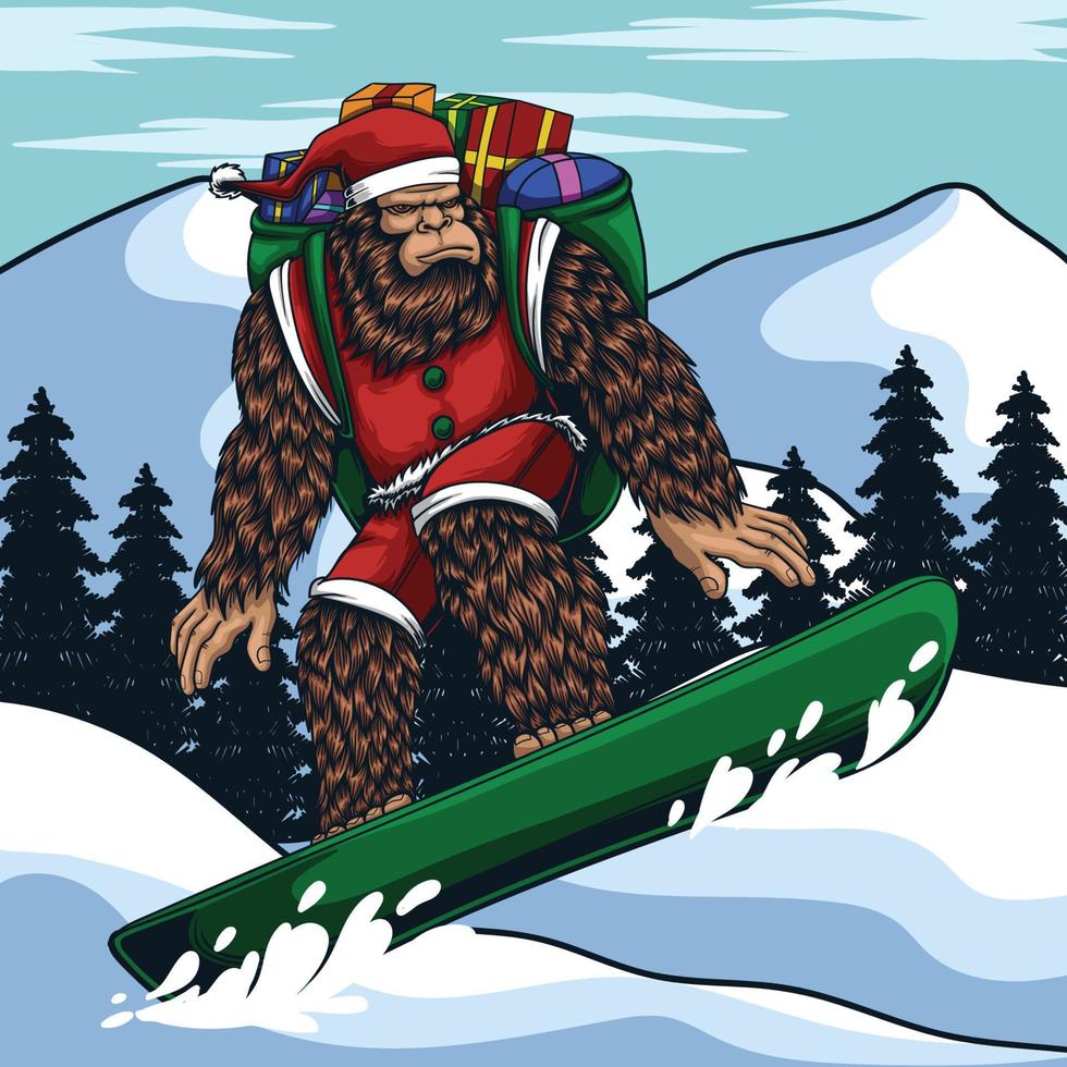 bigfoot giocando Snowboard vettore illustrazione