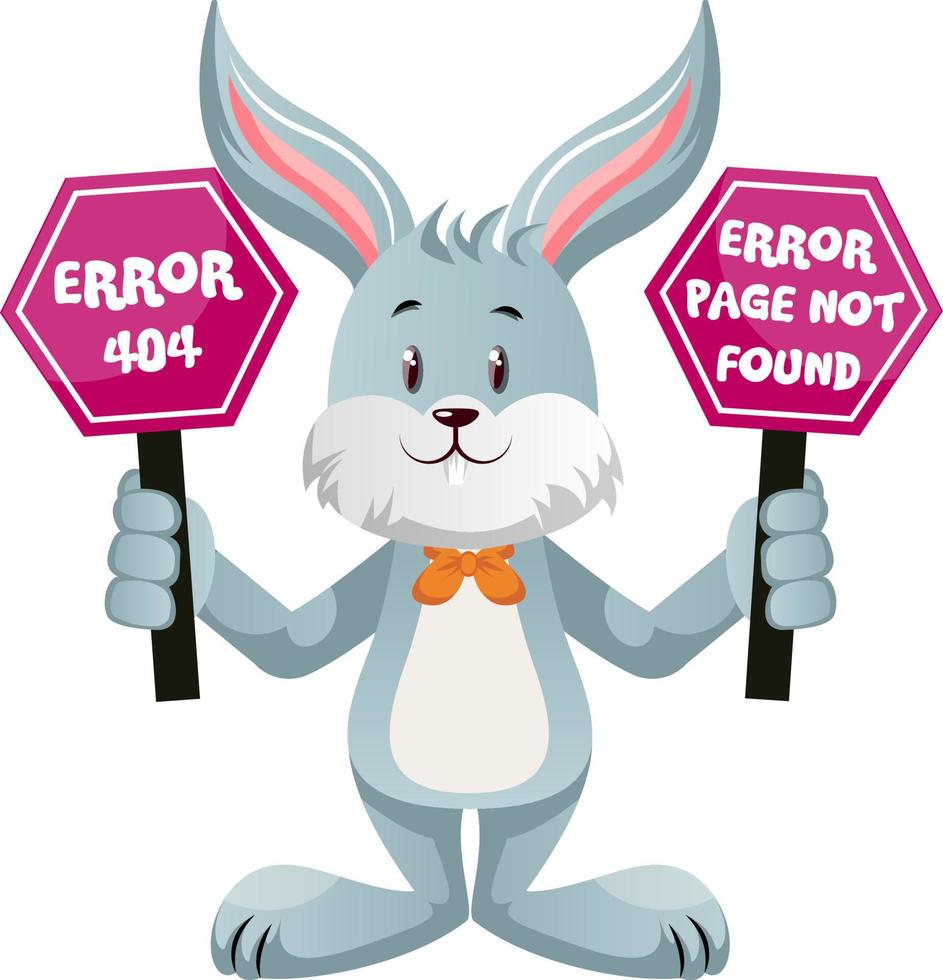 coniglietto con 404 errore cartello, illustrazione, vettore su bianca sfondo.