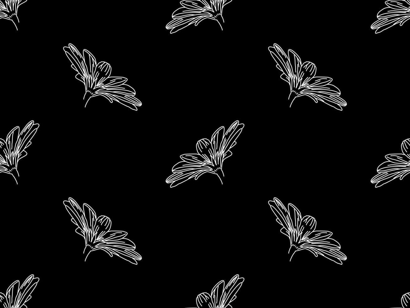 modello senza cuciture del personaggio dei cartoni animati del fiore su fondo nero vettore