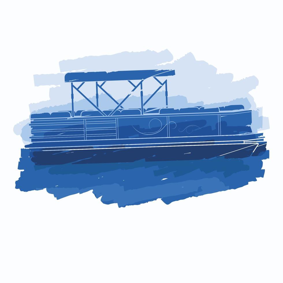 modificabile isolato piatto spazzola colpi stile semi-obliquo lato Visualizza pontone barca su calma acqua vettore illustrazione per opera d'arte elemento di mezzi di trasporto o ricreazione relazionato design
