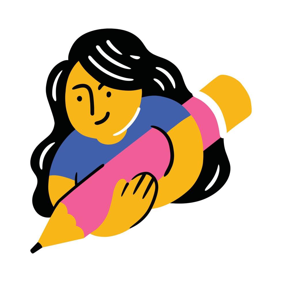 carino ragazze Tenere grande matita nel di moda illustrazione e colore per indietro per scuola tema design vettore