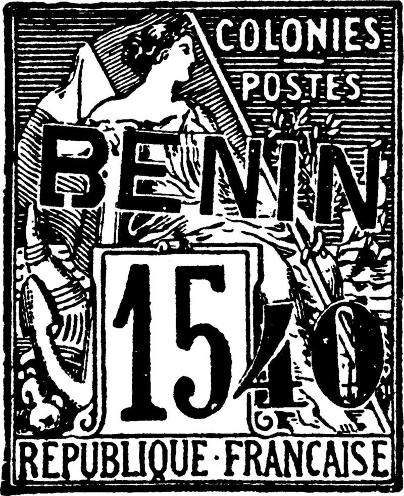benin 15 c francobollo, 1892, Vintage ▾ illustrazione vettore
