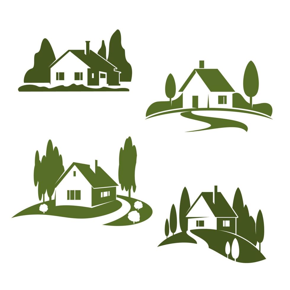 vettore verde Casa azienda agricola foresta icone