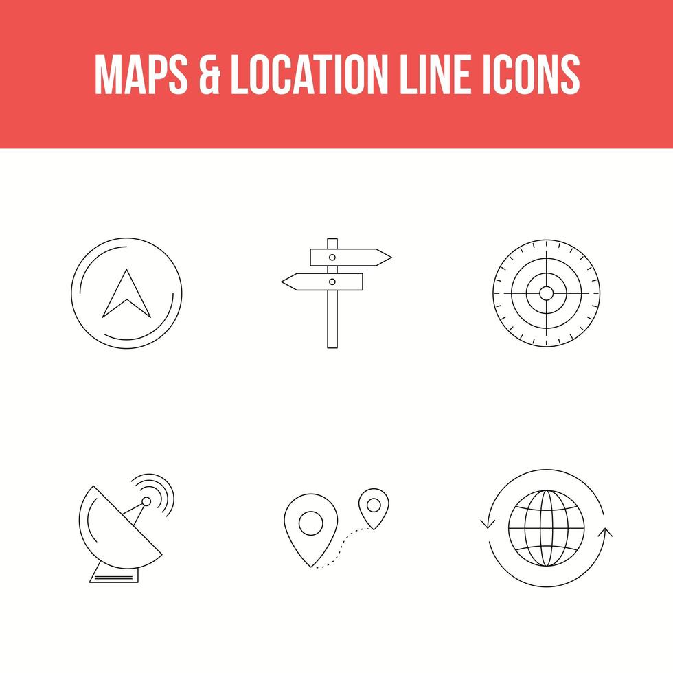 mappe e set di icone della linea di posizione vettore