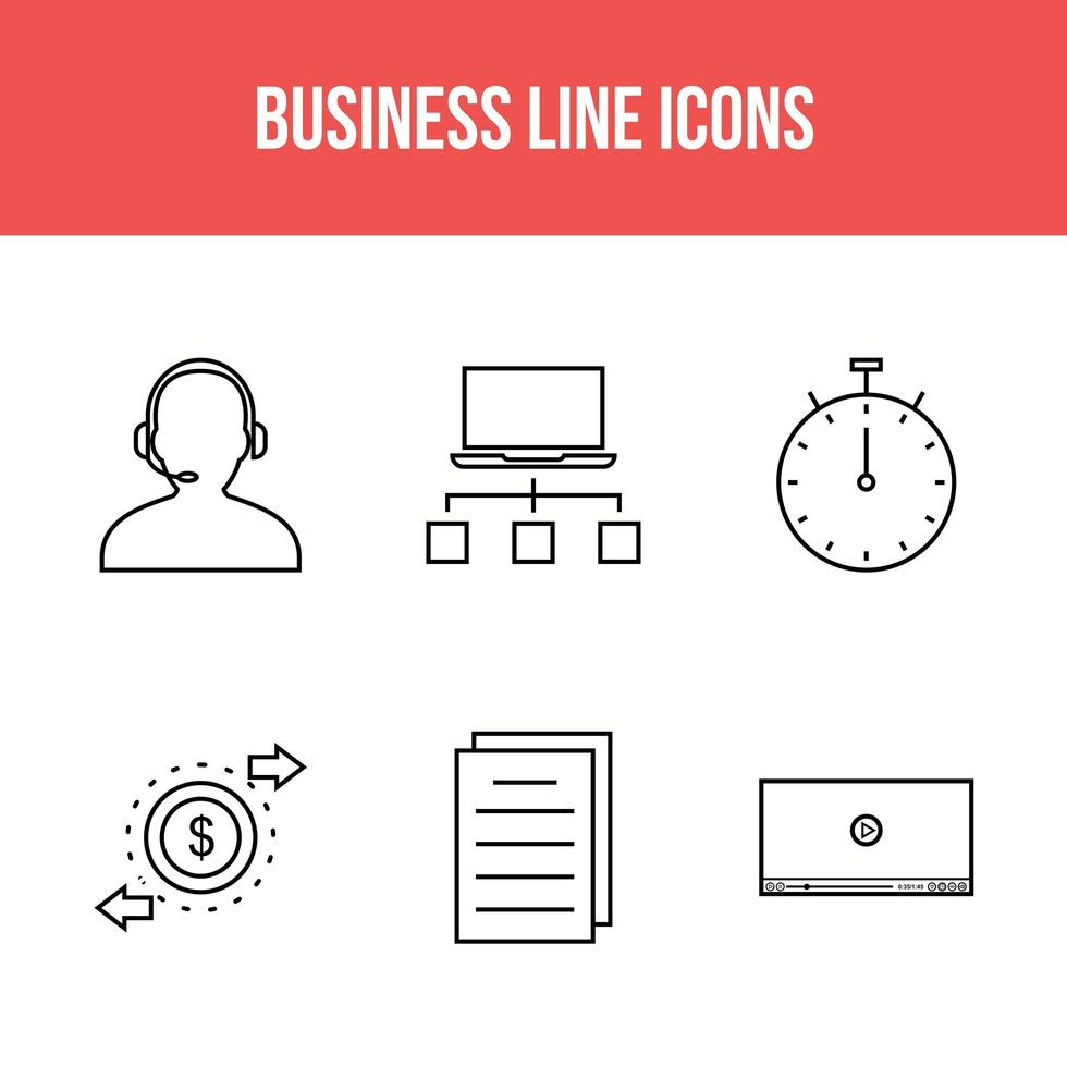 6 icone della linea di business vettore