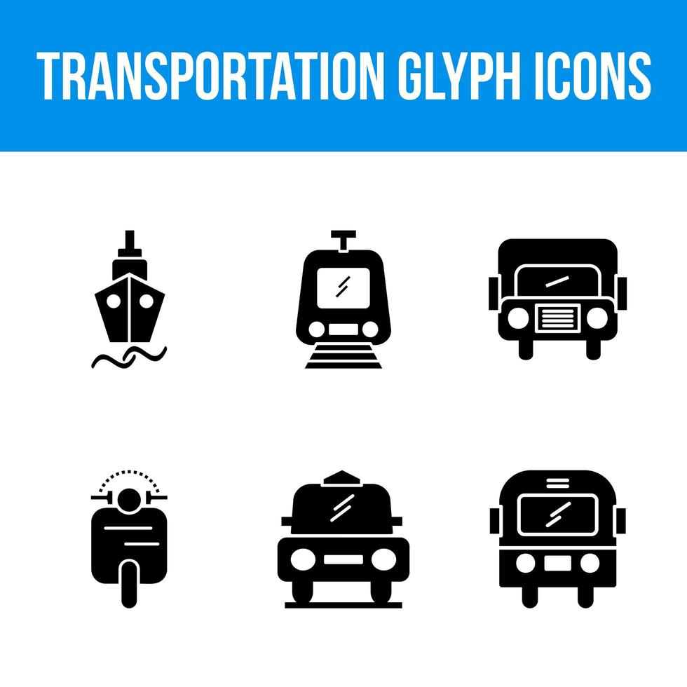 glifo di trasporto 6 set di icone vettore