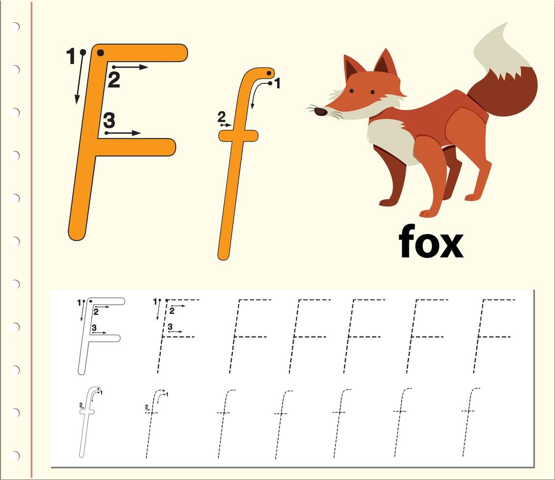 foglio di lavoro dell'alfabeto di tracciamento della lettera f vettore