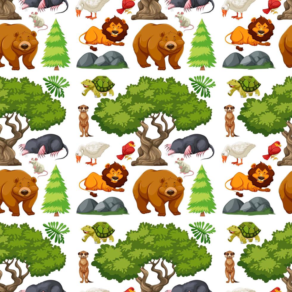 animali selvatici carino e alberi seamless pattern vettore