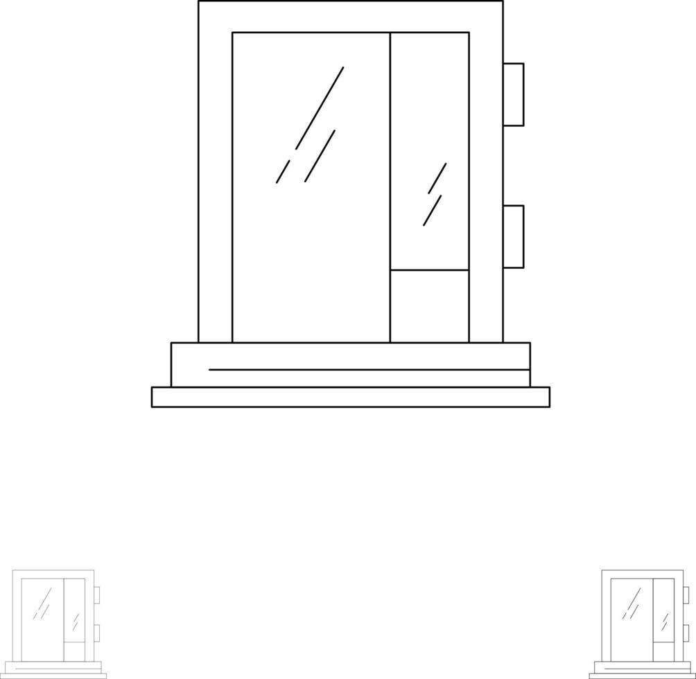 porta finestra edificio costruzione riparazione grassetto e magro nero linea icona impostato vettore