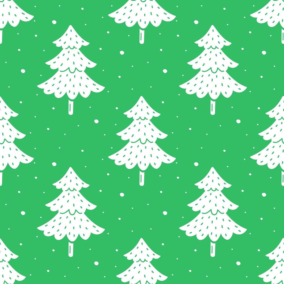 Reticolo senza giunte dell'albero di Natale verde e bianco disegnato a mano vettore