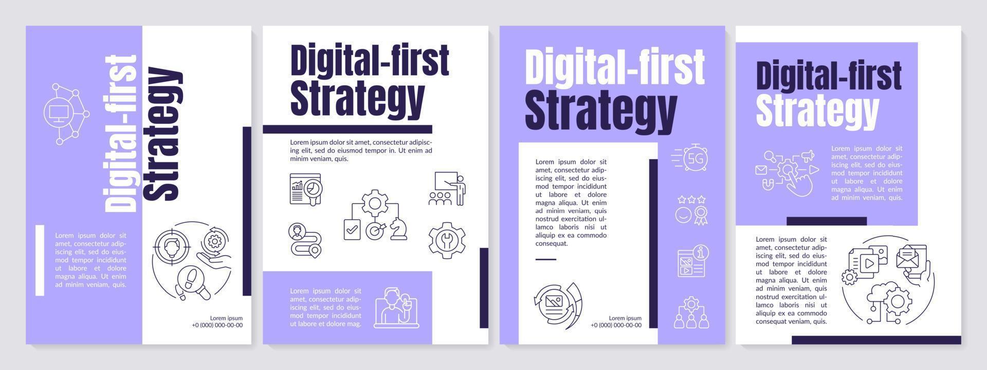 digitale primo strategia viola opuscolo modello. digitale marketing. volantino design con lineare icone. 4 vettore layout per presentazione, annuale rapporti.