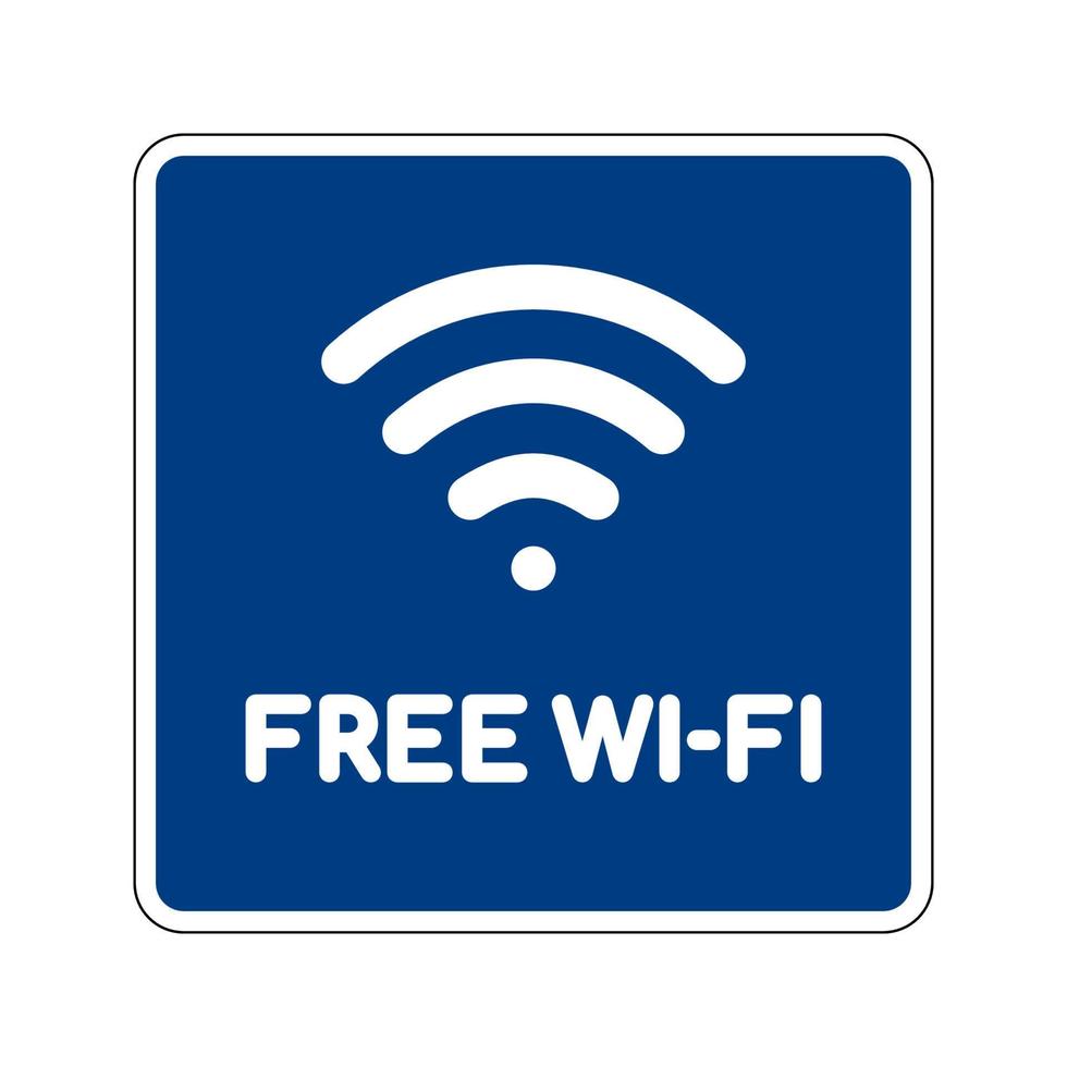 blu piazza cartello gratuito Wifi, vettore illustrazione con testo e emblema di senza fili Rete.