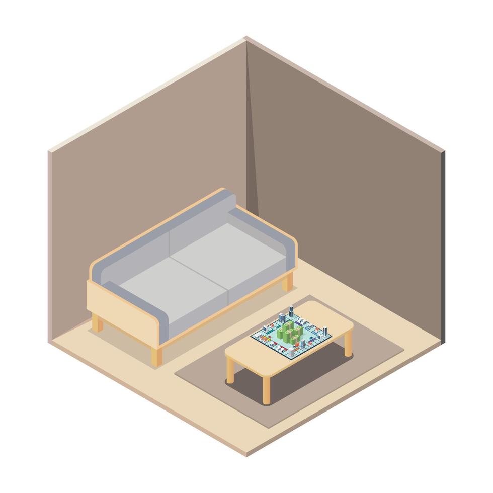 tavola gioco su tavolo nel vivente camera isometrico Visualizza vettore