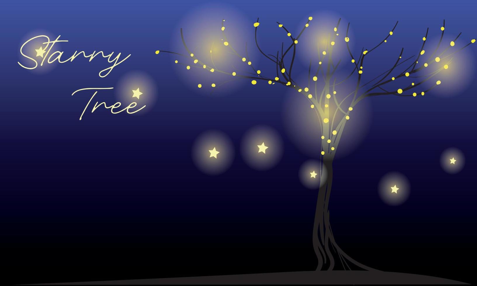 verticale muggito albero nel il notte orizzontale sfondo con stella vettore