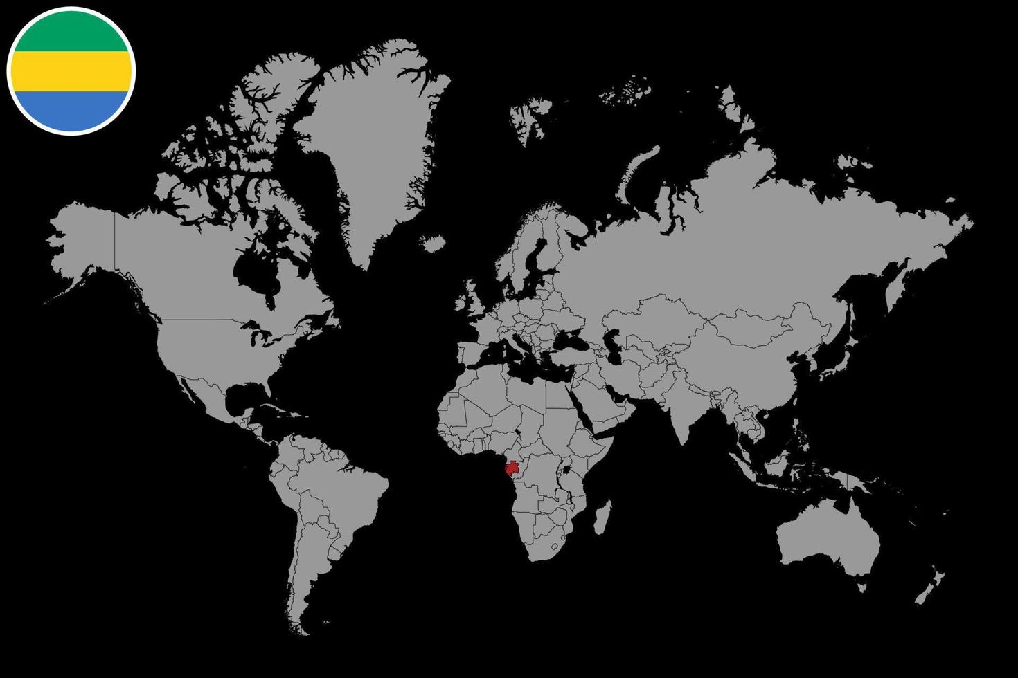 mappa pin con bandiera del gabon sulla mappa del mondo. illustrazione vettoriale. vettore