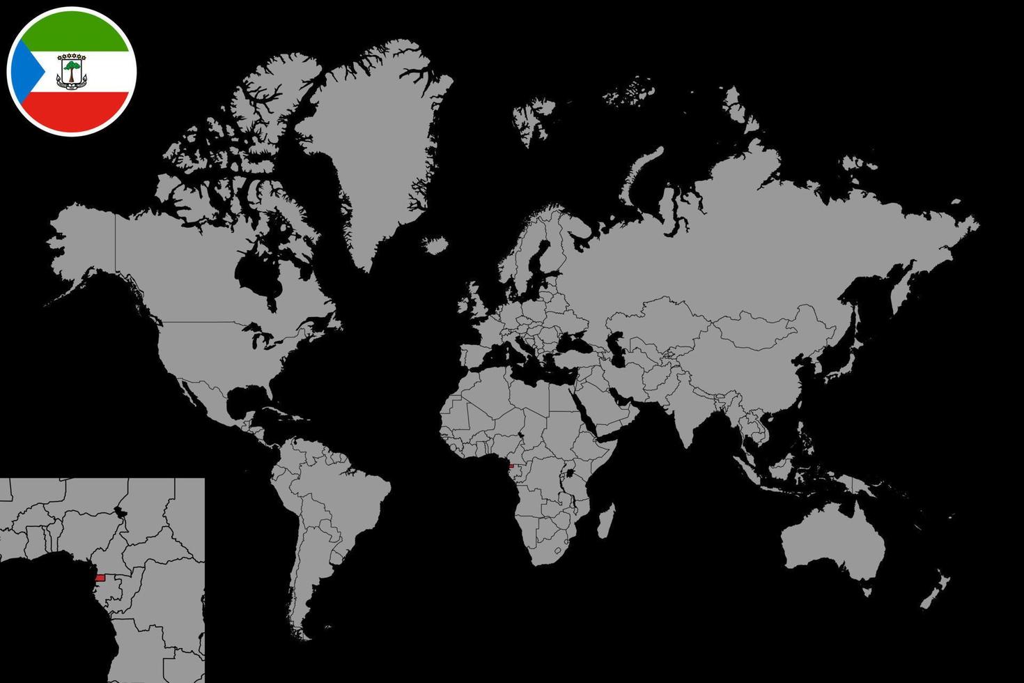 mappa pin con bandiera della Guinea equatoriale sulla mappa del mondo. illustrazione vettoriale. vettore