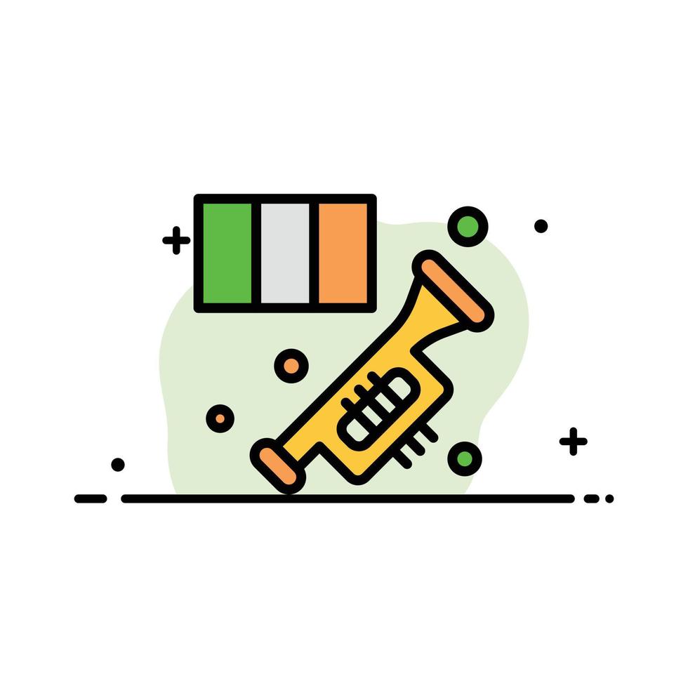 ottone corno strumento musica tromba attività commerciale piatto linea pieno icona vettore bandiera modello