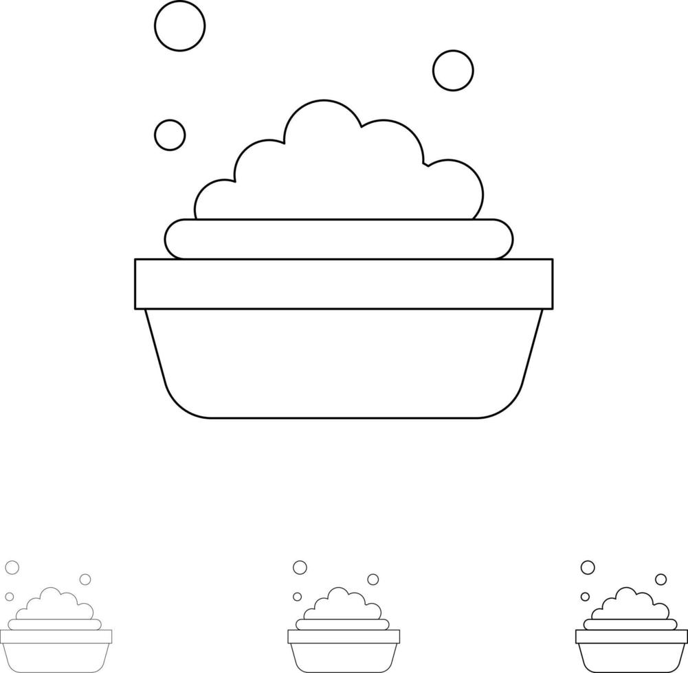 ciotola pulizia lavaggio grassetto e magro nero linea icona impostato vettore