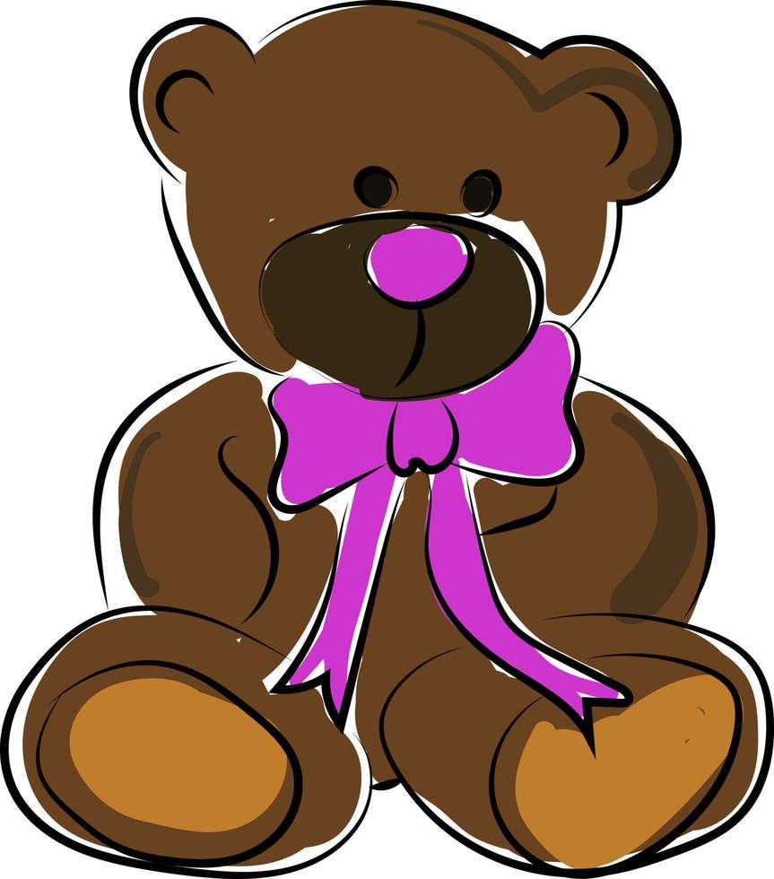 orsacchiotto orso con viola arco legare, illustrazione, vettore su bianca sfondo.