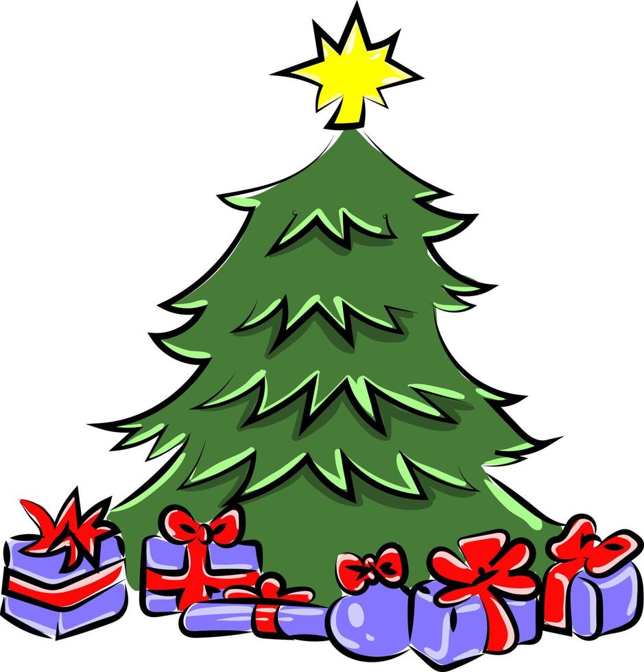 albero con regali, illustrazione, vettore su bianca sfondo.