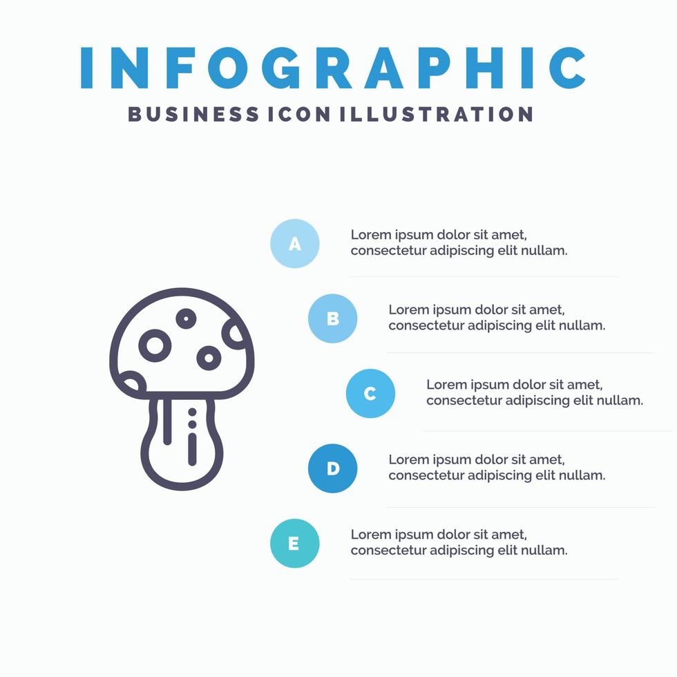 fungo natura veleno primavera linea icona con 5 passaggi presentazione infografica sfondo vettore