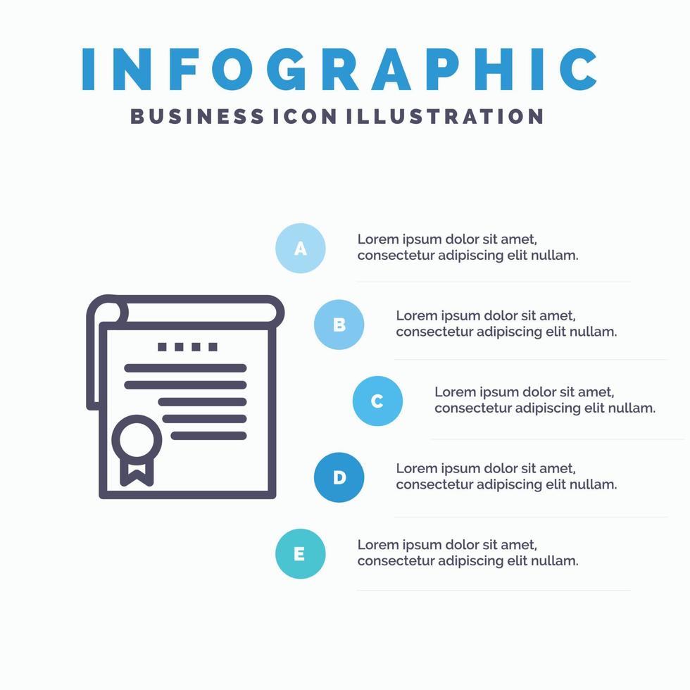 certificato realizzazione gradi premio blu infografica modello 5 passaggi vettore linea icona modello