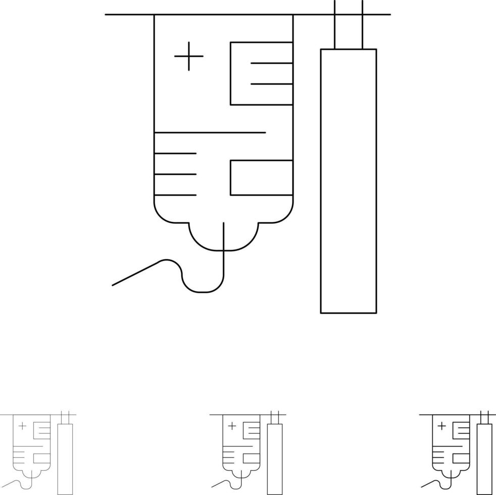 gocciolare ospedale medico trattamento grassetto e magro nero linea icona impostato vettore